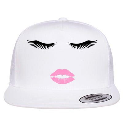 Fashion Style Eyelash Lips Lashes Pink Lipstick Flat Bill Trucker Hat