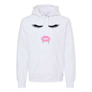 Fashion Style Eyelash Lips Lashes Pink Lipstick Premium Hoodie