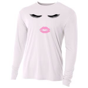 Fashion Style Eyelash Lips Lashes Pink Lipstick Cooling Performance Long Sleeve Crew