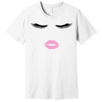 Fashion Style Eyelash Lips Lashes Pink Lipstick Premium T-Shirt