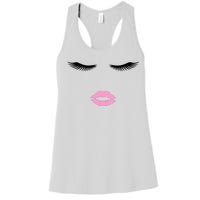 Fashion Style Eyelash Lips Lashes Pink Lipstick Women's Racerback Tank