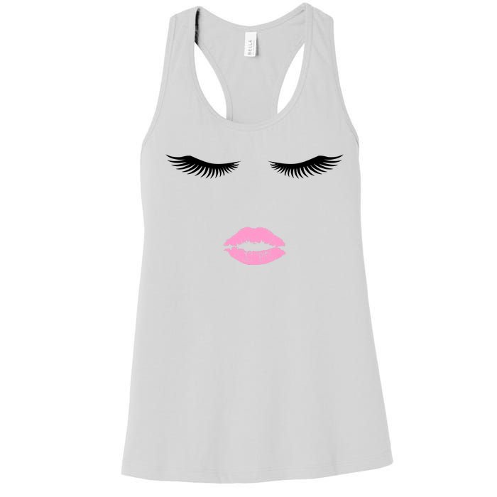 Fashion Style Eyelash Lips Lashes Pink Lipstick Women's Racerback Tank