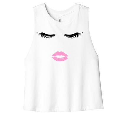 Fashion Style Eyelash Lips Lashes Pink Lipstick Women's Racerback Cropped Tank