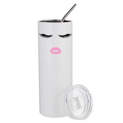 Fashion Style Eyelash Lips Lashes Pink Lipstick Stainless Steel Tumbler