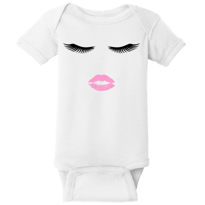 Fashion Style Eyelash Lips Lashes Pink Lipstick Baby Bodysuit