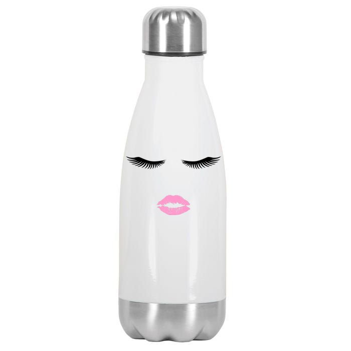 Fashion Style Eyelash Lips Lashes Pink Lipstick Stainless Steel Insulated Water Bottle