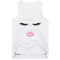 Fashion Style Eyelash Lips Lashes Pink Lipstick Tank Top