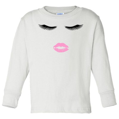 Fashion Style Eyelash Lips Lashes Pink Lipstick Toddler Long Sleeve Shirt