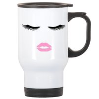 Fashion Style Eyelash Lips Lashes Pink Lipstick Stainless Steel Travel Mug