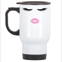 Fashion Style Eyelash Lips Lashes Pink Lipstick Stainless Steel Travel Mug