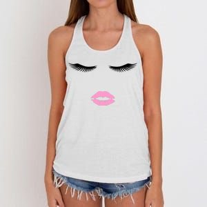 Fashion Style Eyelash Lips Lashes Pink Lipstick Women's Knotted Racerback Tank