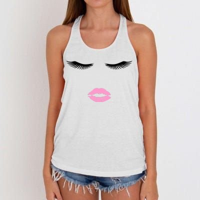 Fashion Style Eyelash Lips Lashes Pink Lipstick Women's Knotted Racerback Tank