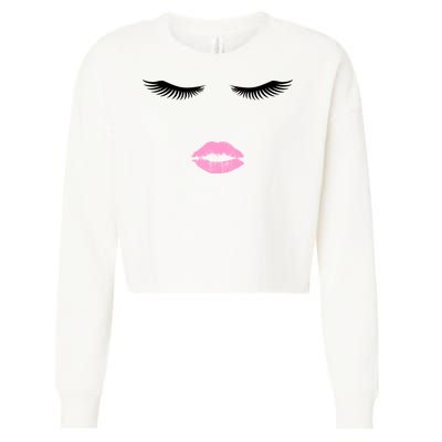 Fashion Style Eyelash Lips Lashes Pink Lipstick Cropped Pullover Crew