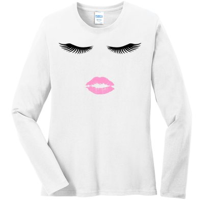 Fashion Style Eyelash Lips Lashes Pink Lipstick Ladies Long Sleeve Shirt