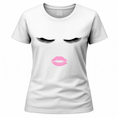 Fashion Style Eyelash Lips Lashes Pink Lipstick Women's T-Shirt