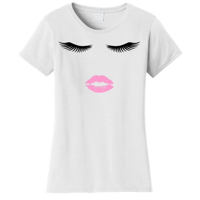 Fashion Style Eyelash Lips Lashes Pink Lipstick Women's T-Shirt