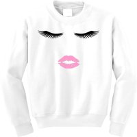 Fashion Style Eyelash Lips Lashes Pink Lipstick Kids Sweatshirt