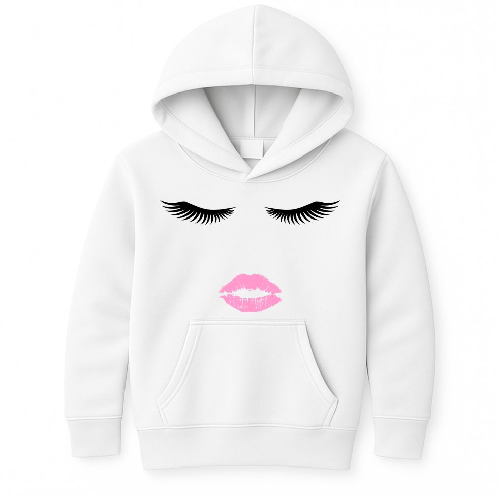 Fashion Style Eyelash Lips Lashes Pink Lipstick Kids Hoodie