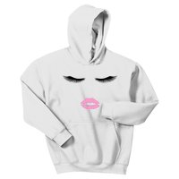 Fashion Style Eyelash Lips Lashes Pink Lipstick Kids Hoodie