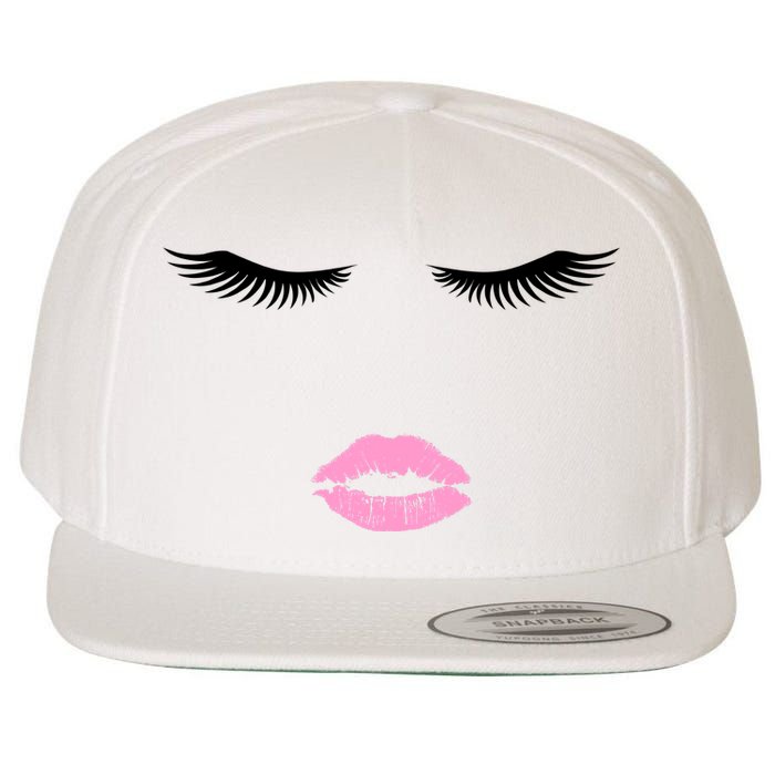 Fashion Style Eyelash Lips Lashes Pink Lipstick Wool Snapback Cap