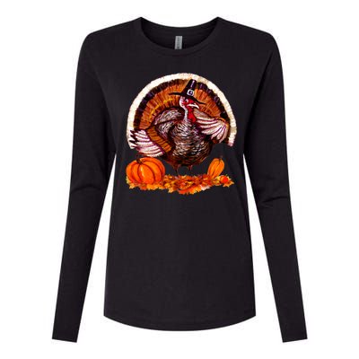 Fat Turkey Pumpkin Scene Womens Cotton Relaxed Long Sleeve T-Shirt