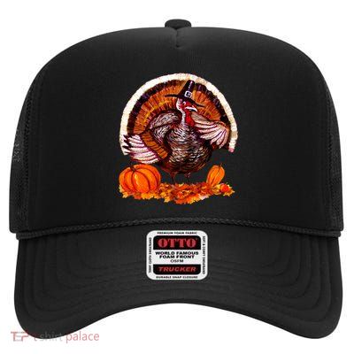 Fat Turkey Pumpkin Scene High Crown Mesh Back Trucker Hat