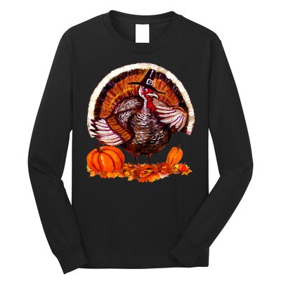 Fat Turkey Pumpkin Scene Long Sleeve Shirt