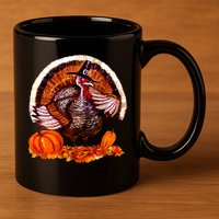Fat Turkey Pumpkin Scene 11oz C Handle Ceramic Mug