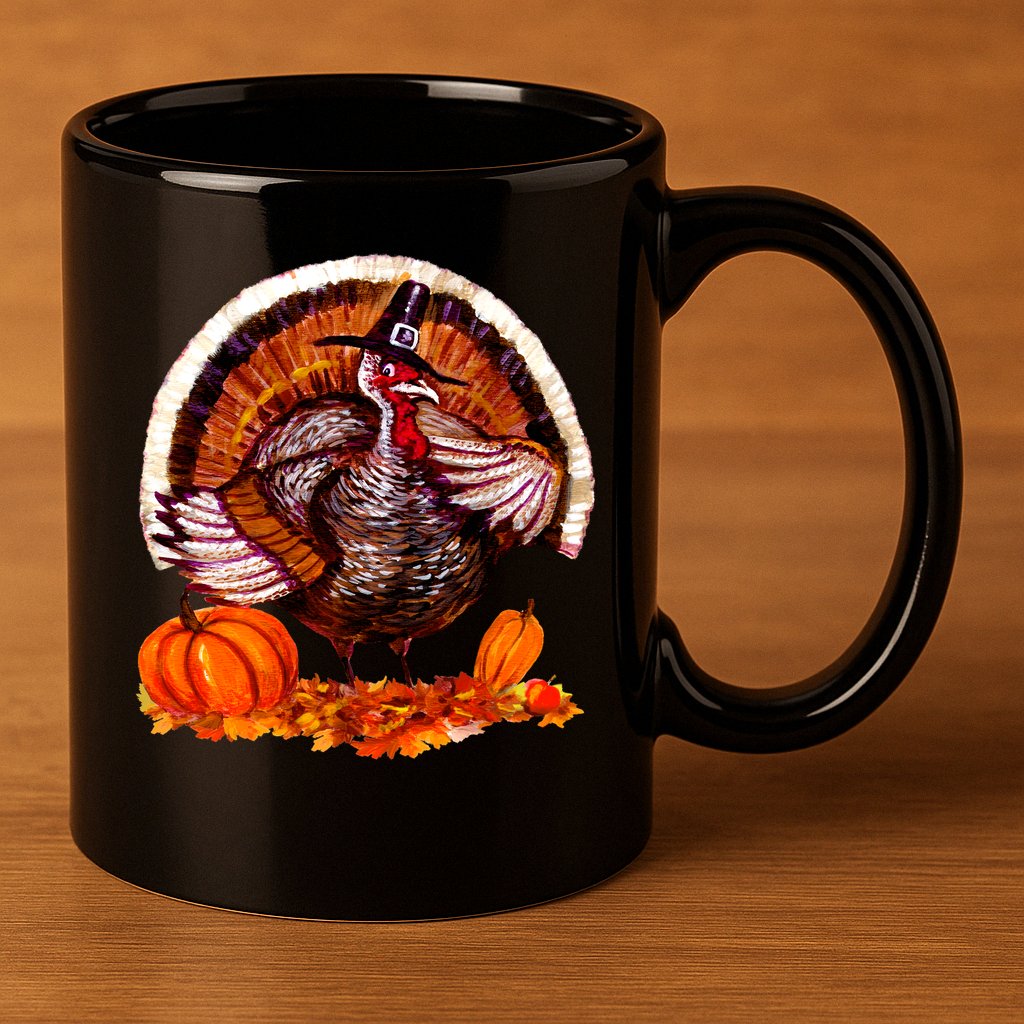 Fat Turkey Pumpkin Scene 11oz C Handle Ceramic Mug