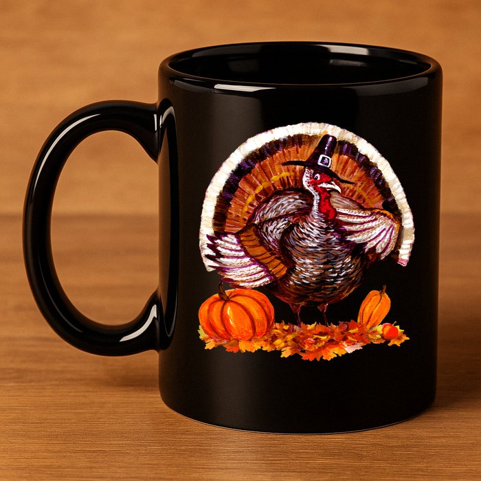 Fat Turkey Pumpkin Scene 11oz C Handle Ceramic Mug
