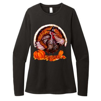 Fat Turkey Pumpkin Scene Womens CVC Long Sleeve Shirt