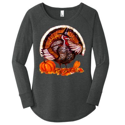 Fat Turkey Pumpkin Scene Women's Perfect Tri Tunic Long Sleeve Shirt