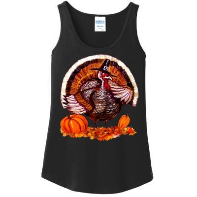 Fat Turkey Pumpkin Scene Ladies Essential Tank