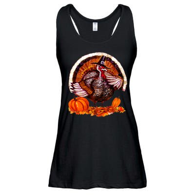 Fat Turkey Pumpkin Scene Ladies Essential Flowy Tank