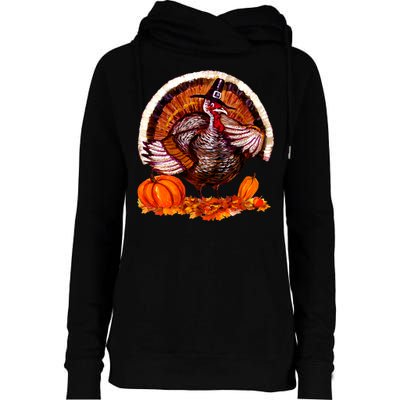 Fat Turkey Pumpkin Scene Womens Funnel Neck Pullover Hood