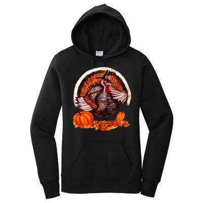 Fat Turkey Pumpkin Scene Women's Pullover Hoodie