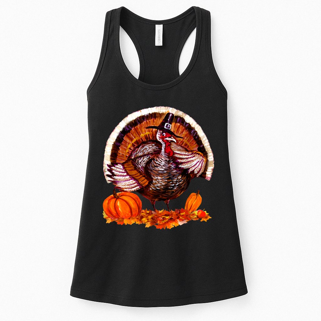 Fat Turkey Pumpkin Scene Womens Tank Top