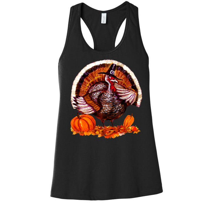 Fat Turkey Pumpkin Scene Women's Racerback Tank