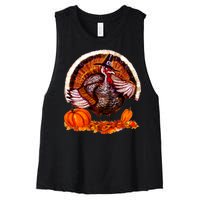 Fat Turkey Pumpkin Scene Women's Racerback Cropped Tank