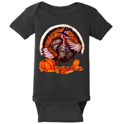 Fat Turkey Pumpkin Scene Baby Bodysuit