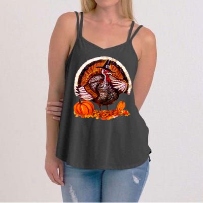 Fat Turkey Pumpkin Scene Women's Strappy Tank