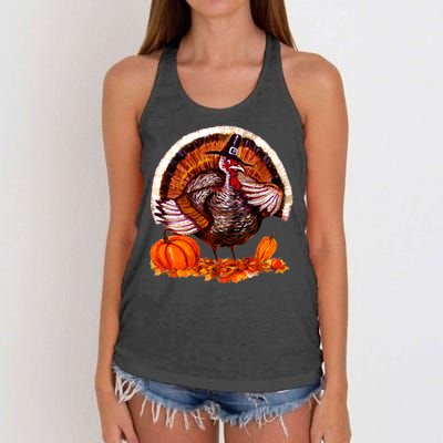 Fat Turkey Pumpkin Scene Women's Knotted Racerback Tank