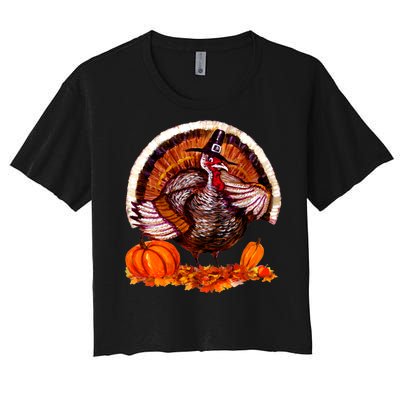 Fat Turkey Pumpkin Scene Women's Crop Top Tee