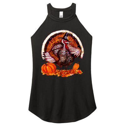 Fat Turkey Pumpkin Scene Women's Perfect Tri Rocker Tank