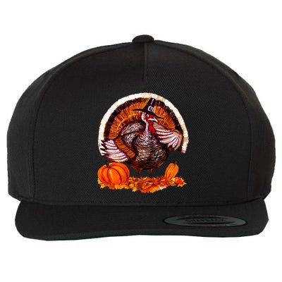 Fat Turkey Pumpkin Scene Wool Snapback Cap