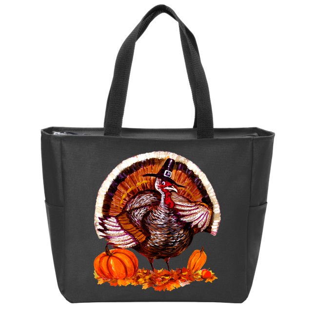 Fat Turkey Pumpkin Scene Zip Tote Bag