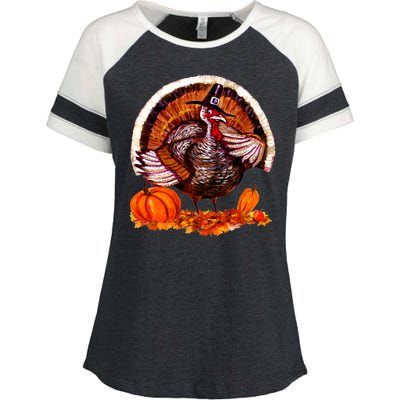 Fat Turkey Pumpkin Scene Enza Ladies Jersey Colorblock Tee