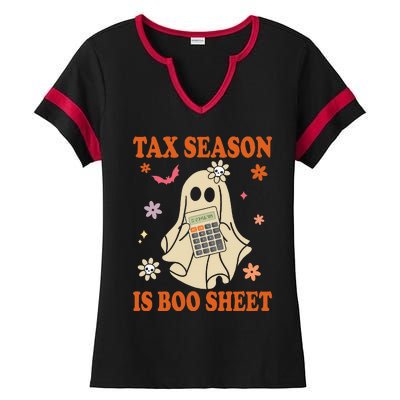 Funny Accountant Tax Season Is Boo Sheet CPA Halloween Ghost Ladies Halftime Notch Neck Tee