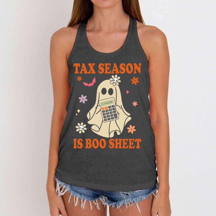 Funny Accountant Tax Season Is Boo Sheet CPA Halloween Ghost Women's Knotted Racerback Tank