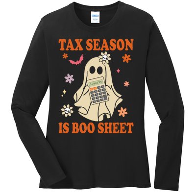 Funny Accountant Tax Season Is Boo Sheet CPA Halloween Ghost Ladies Long Sleeve Shirt